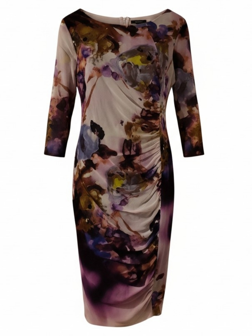 Watercolor Floral Ruched Sheath Dress - Purple Multi Sz Large Wearable Art Artsy